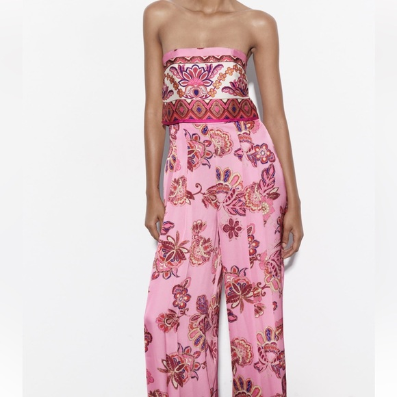 ZARA STRAPLESS FLORAL PRINT JUMPSUIT - Picture 13 of 16